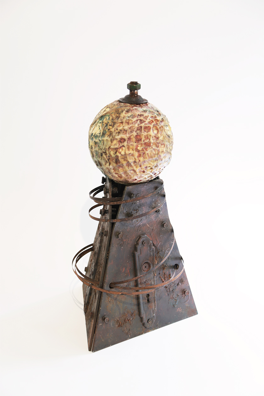 The Key is Within metal / encaustic sculpture 47 x 28 x 26 cm